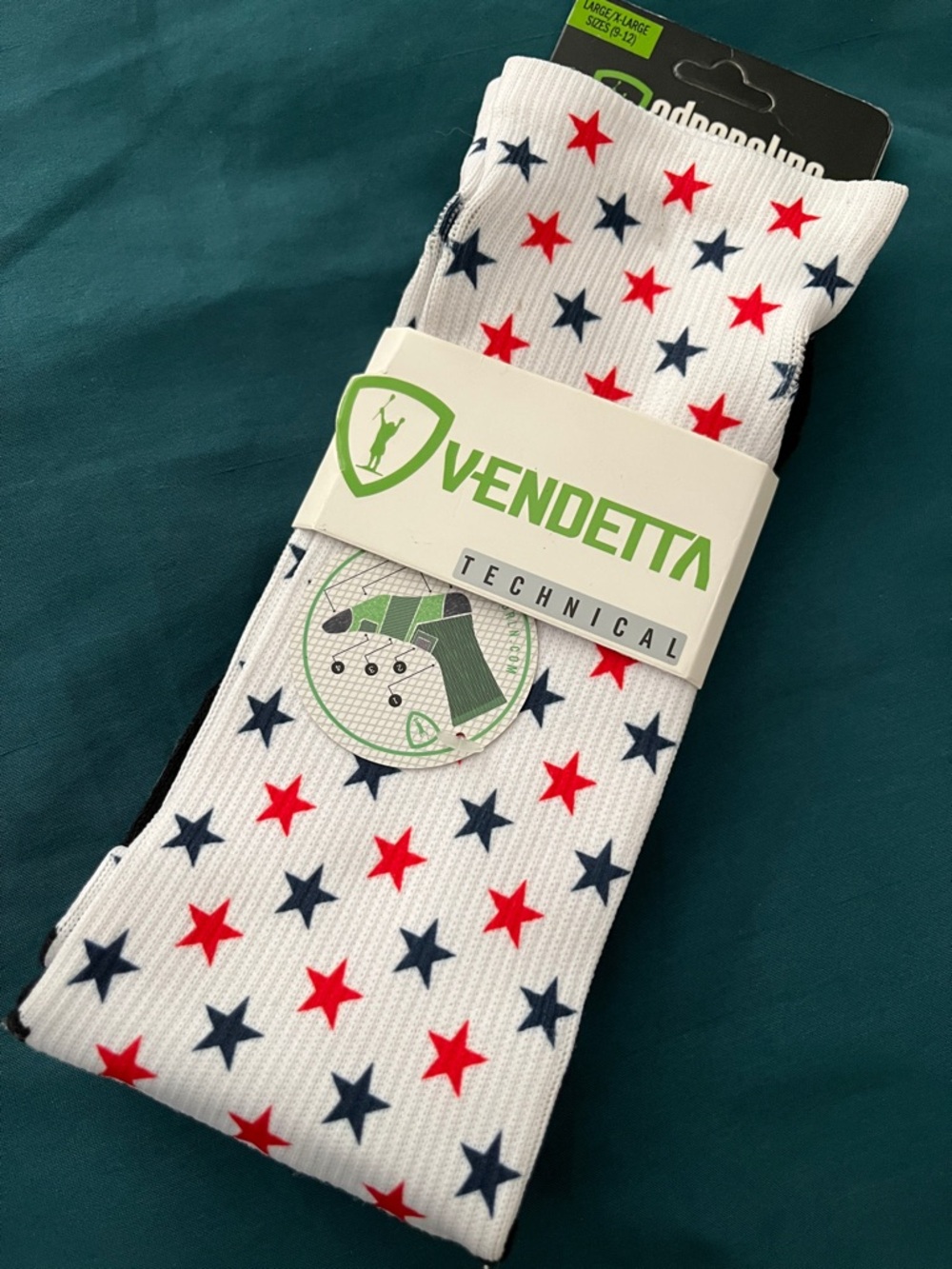 Adrenaline Vendetta Men's White Crew Athletic Socks with Red & Navy Stars